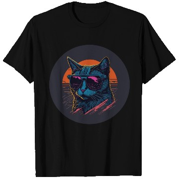 Discover Synthwave Cat art T Shirts