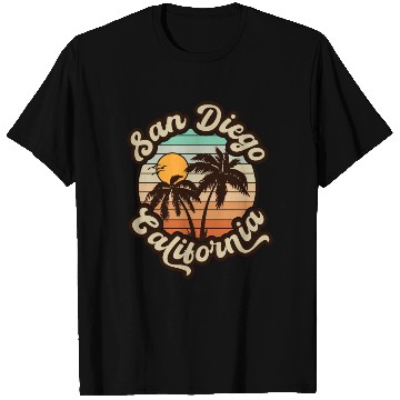 Discover San Diego California Beach Retro Palm Trees Sunset T Shirts