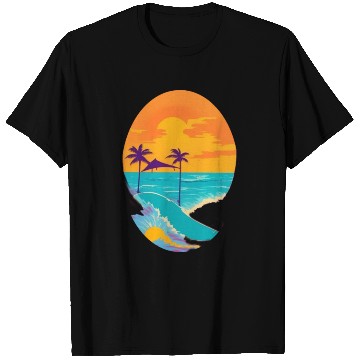 Discover Golden Horizon: Serene Sunset & Surfing Paradise T Shirts