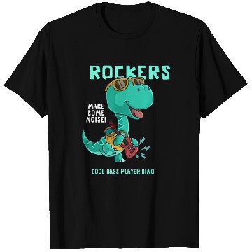 Discover ROCKERS MAKE SOME NOISE COOL BASS PLAYER DINO T Shirts