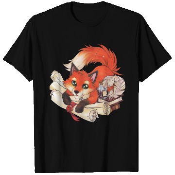 Discover Fox with books and scrolls, ink reading T Shirts