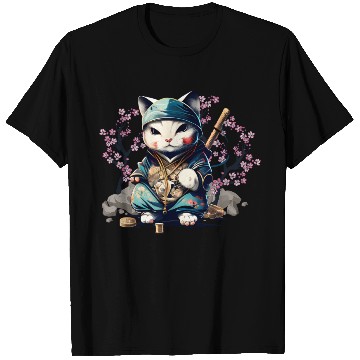 Discover Samurai Cat Anime Kawaii Japanese Style T Shirts