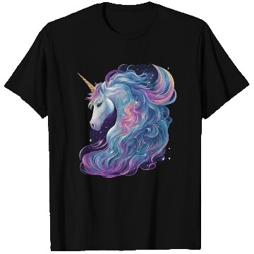 Discover Unicorn with flowing mane surrounded by stars T Shirts