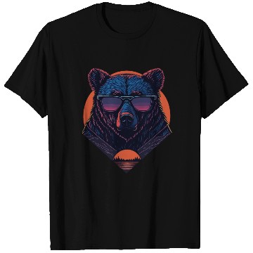 Discover Synthwave Bear with sunset T Shirts