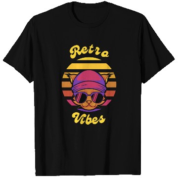 Discover Black Coloful Sunset Cat Retro Vibes T-shit. T Shirts