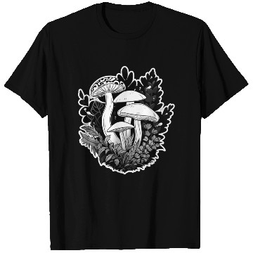 Discover Black and White Enchanted Mushrooms T Shirts
