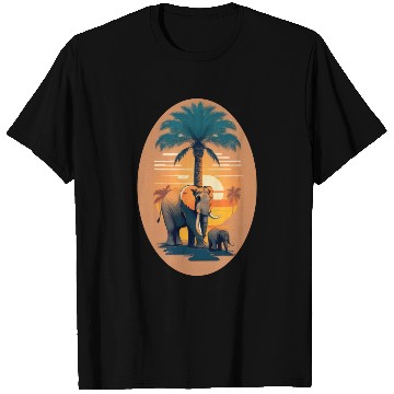 Discover Elephant and Baby by the Palm Tree T Shirts