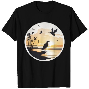 Discover the beach sunset birds T Shirts