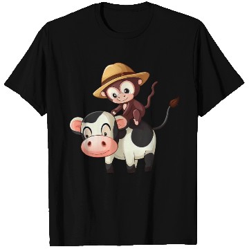 Discover monkey Riding a Cow on Safari T Shirts