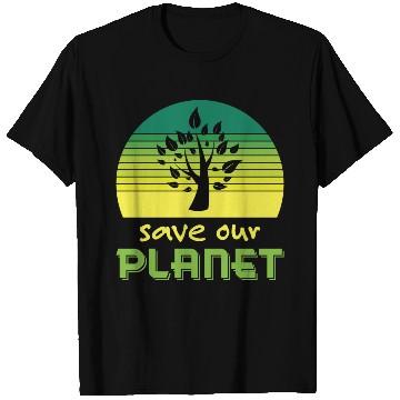 Discover Save Our Planet Retro Sunset Green T Shirts