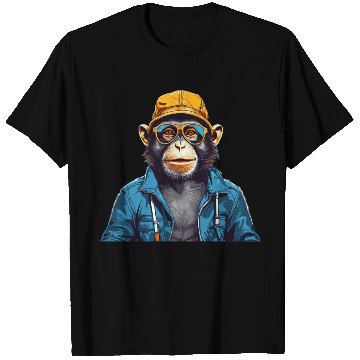 Discover Smiling monkey wearing sunglasses and bucket hat T Shirts