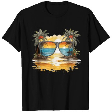 Discover Sun glasses with tropical beach T Shirts Design