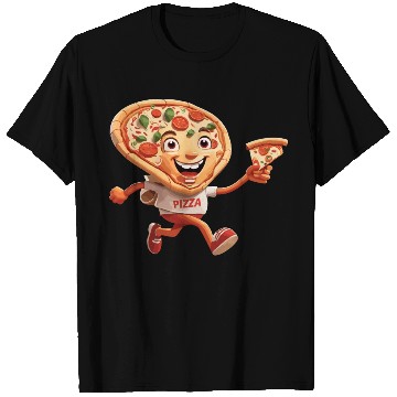 Discover Cartoon Character of Pizza Running Design T Shirts