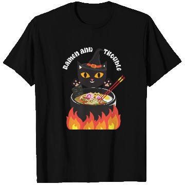 Discover Halloween Black Cat, Ramen and Trouble T Shirts