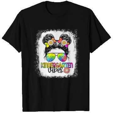 Discover Kindergarten Vibes Bleached Messy Bun Girl T Shirts