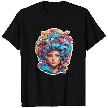 Discover Psychedelic girl with multi color hair. futuristic T Shirts