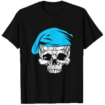 Discover Skeleton skull blue beret military T Shirts