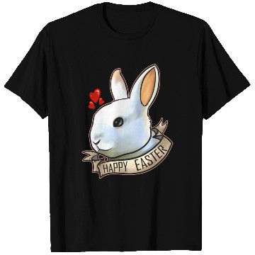Discover Realistic Happy Easter Bunny Head With Hearts On T Shirts