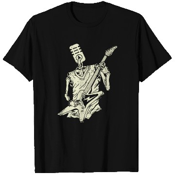 Discover Funny Microphone Skeleton Playing Electric Guitar T Shirts