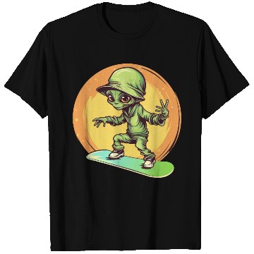Discover Alien on a Space Skateboard at Sunset T Shirts