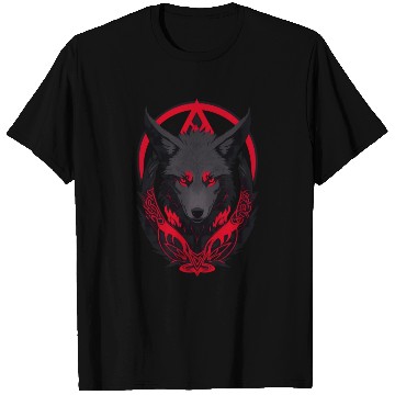 Discover Red and Black Wolf Head with Fiery Eyes T Shirts