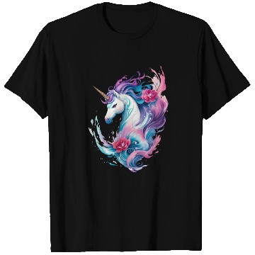 Discover Floral Enchantment: Unicorn in Water Waves Splash T Shirts