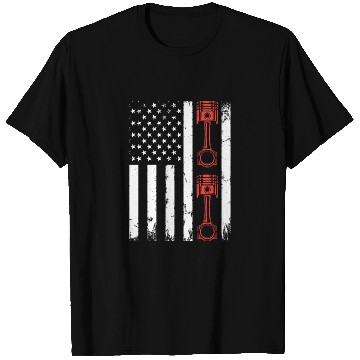 Discover Auto Mechanic Car Piston Car Mechanic US Flag T Shirts