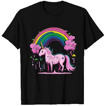 Discover Pink cute unicorn in rainbow T Shirts