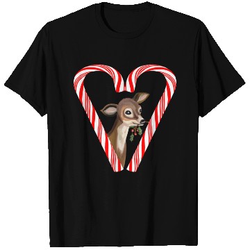 Discover Baby Deer Peeking from Candy Cane Heart T Shirts