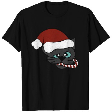 Discover Christmas Black Cat Eating Candy Cane T Shirts