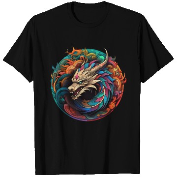Discover Logo dragon pattern circle pentel color 2 T Shirts