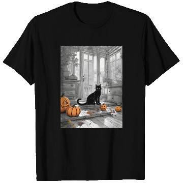 Discover black cat in halloween T Shirts