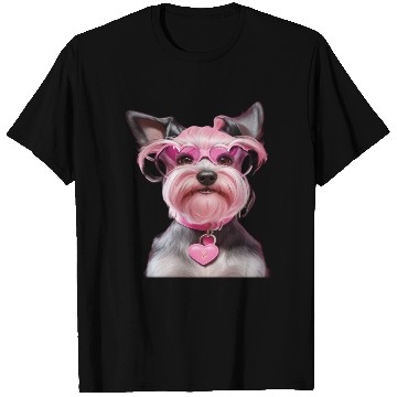 Discover Schnauzer Wearing Pink Locking Heart T Shirts