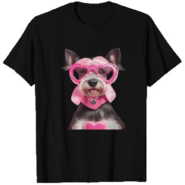 Discover Schnauzer wearing Pink & Silver Heart T Shirts