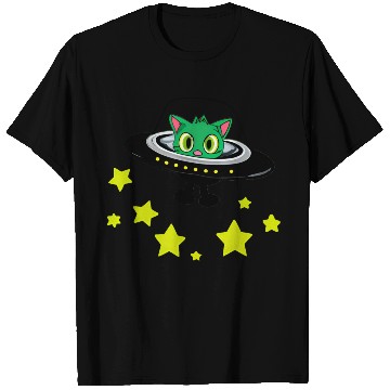 Discover Cat Alien In UFO With Stars T Shirts