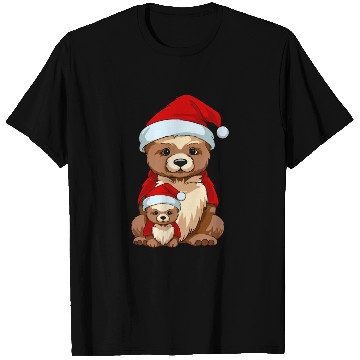 Discover Adorable Festive Mama Bear and Cub: Christmas Hat T Shirts