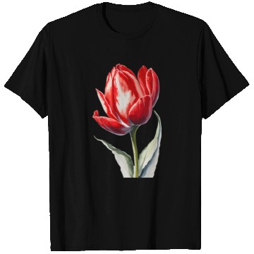 Discover a red tulip flower Watercolor T Shirts
