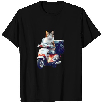 Discover 3D cute adorable white cat rides a red motorcycle T Shirts