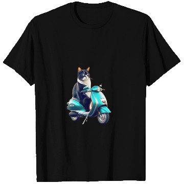 Discover 3D cute funny black cat rides a blue motorcycle T Shirts