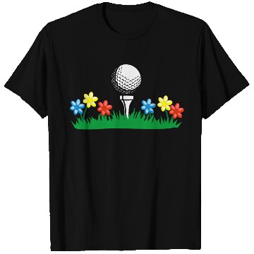 Discover Golf ball on grass field with flowers T Shirts