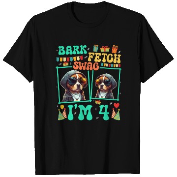 Discover Bark Fetch Swag I'm 4 Dog Pet Lover Kid 4th T Shirts