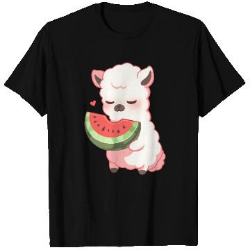 Discover Adorable Kawaii Llama Savoring Sweet Watermelon T Shirts