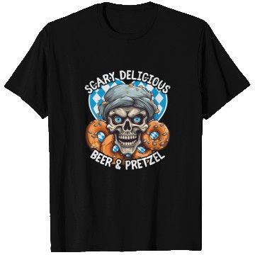 Discover Skull beer and pretzel - Scary delicious T Shirts