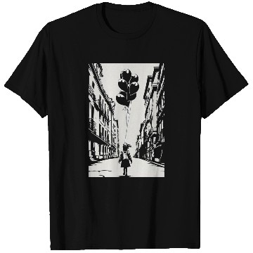 Discover Girl Chasing Balloons Artwork T Shirts