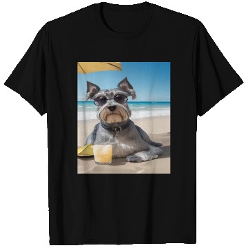 Discover Schnauzer Chilling at Beach with a Drink T Shirts