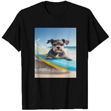Discover Schnauzer Surfing at Beach On A Surfboard T Shirts
