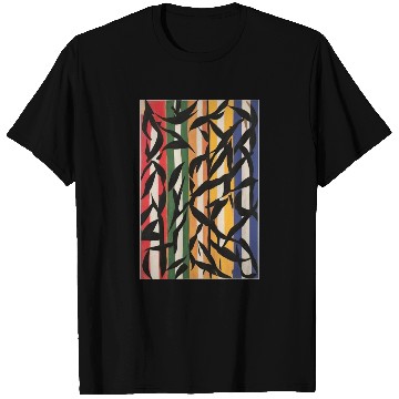Discover Striped Abstract Painting with Leaves T Shirts
