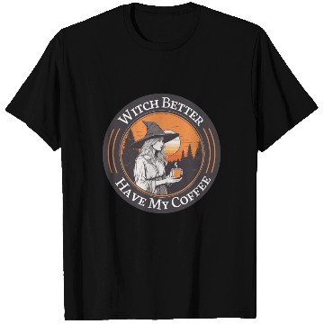 Discover witch drink coffee in sunset T Shirts