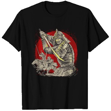 Discover Samurai Silhouette: Duel Under the Crimson Moon T Shirts
