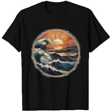 Discover Retro Great Ocean Waves at Sunset T Shirts